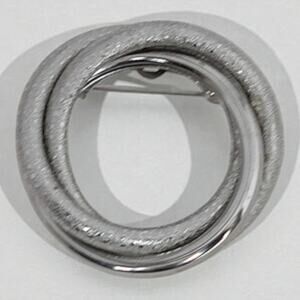 Vintage Silver Tone Open Circle Minimalist Brooch Modern Abstract Pin Design